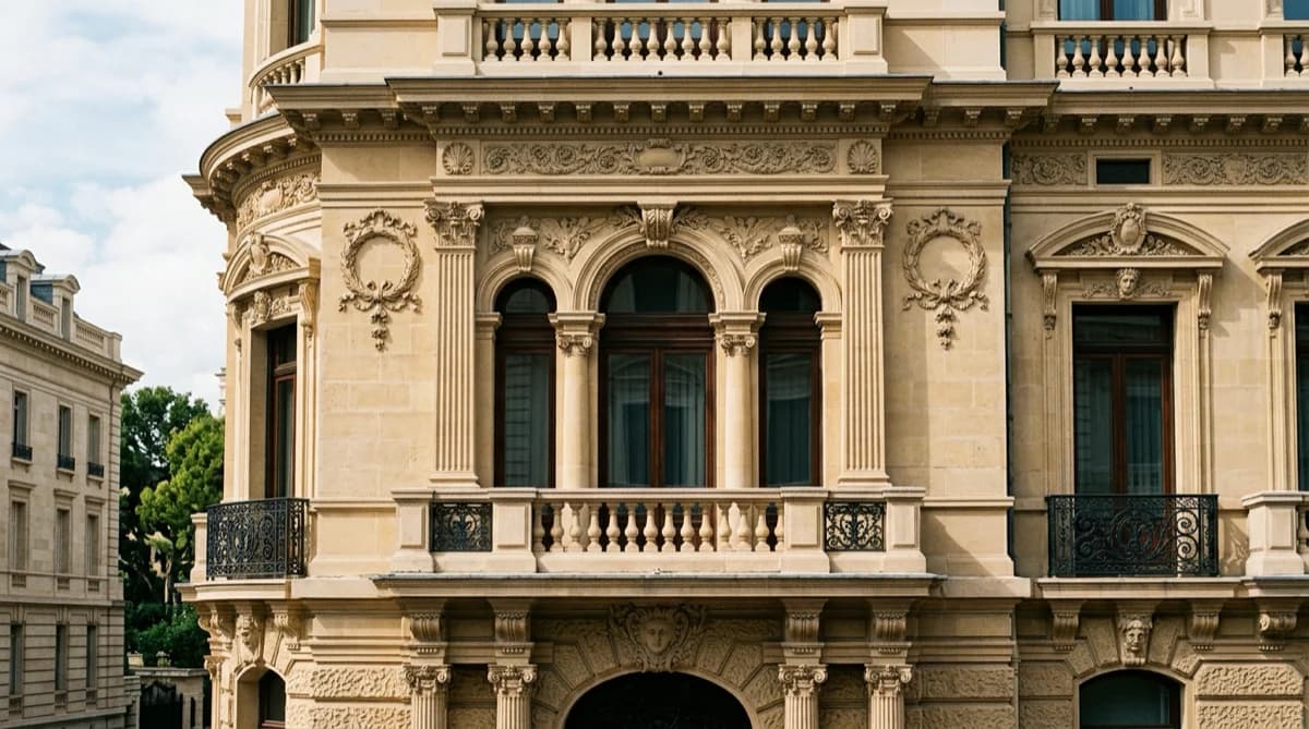 Détail de façade architecturale du quartier bancaire de Monaco.